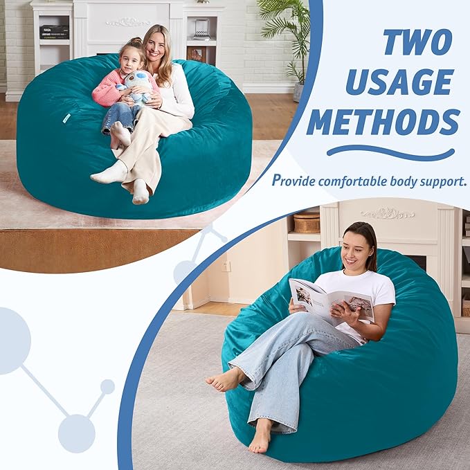 5FT Bean Bag Chair with Ultra Soft Velvet Cover Bean Bag Sofa with Memory Foam - Image 5