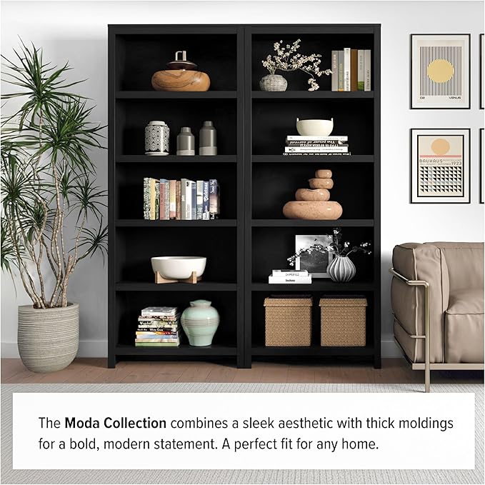 Prepac Moda 5-Tier Tall Wooden Bookcase, Display Cabinet, Bookshelf - Image 8