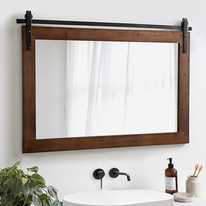 Kate and Laurel Cates Farmhouse Horizontal Wood Framed Wall Mirror; 38 x 27; - Image 3