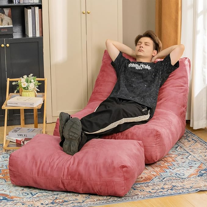 Bean Bag Chair with Ottoman, Comfy Bean Bag Sofa with Memory Foam, Lazy BeanBag - Image 9