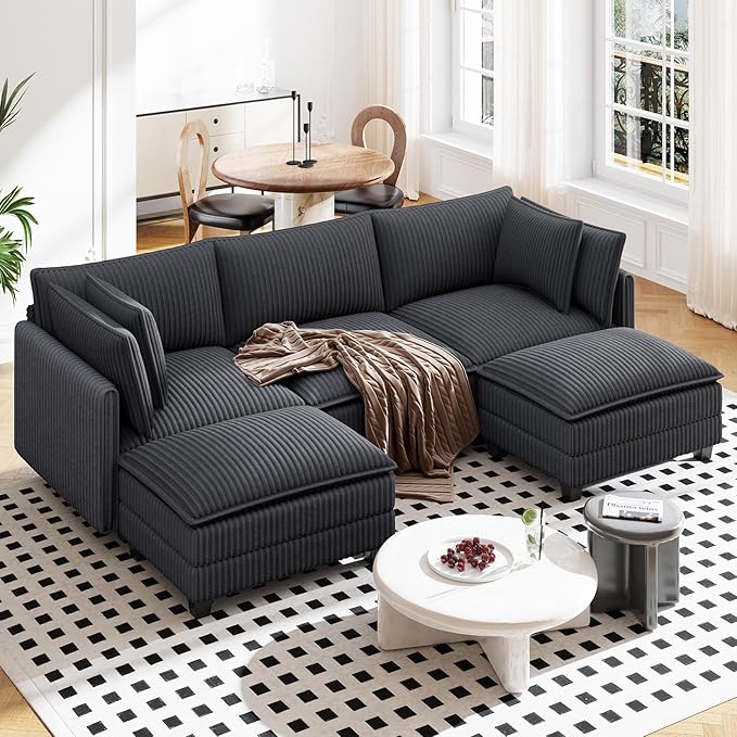 Vesgantti 109" U Shaped Cloud Sectional Sofa, Comfy Corduroy Upholstered by Vesgantti