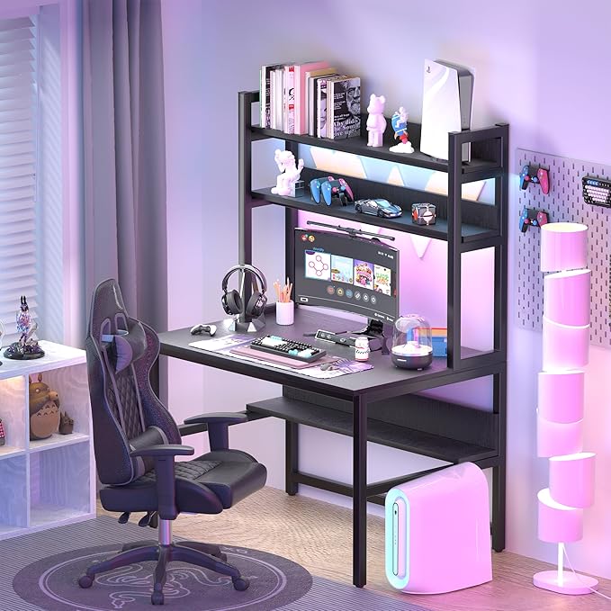 Aquzee Computer Desk with Hutch and Bookshelves, Large Leg Room 55 inch Width - Image 2