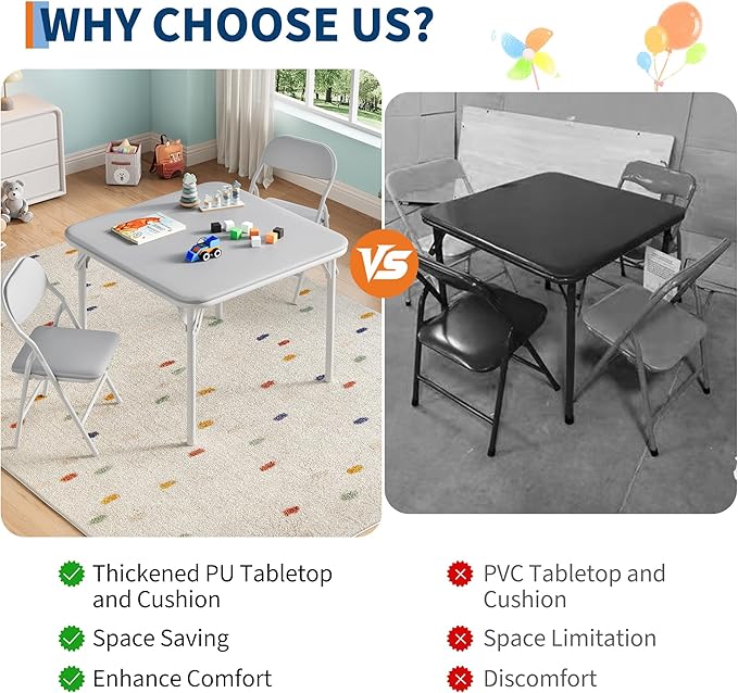 IDEALHOUSE 3 Piece Folding Kids Table and Chairs Set, Children Activity Table - Image 6