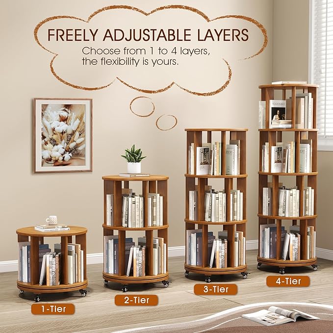 4 Tier Rotating Bookshelf Tower, 360 Spinning Bookcase Carousel - Image 4