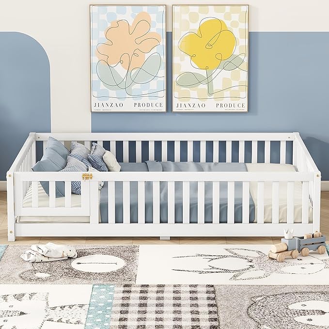 Bellemave Full Floor Bed with Slats and Safety Guardrails, Kids Montessori - Image 2