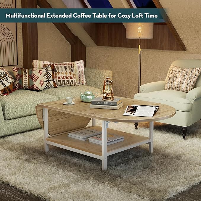 SAYGOER Modern Coffee Table 2-Tier Extended Coffee Tables - Image 4