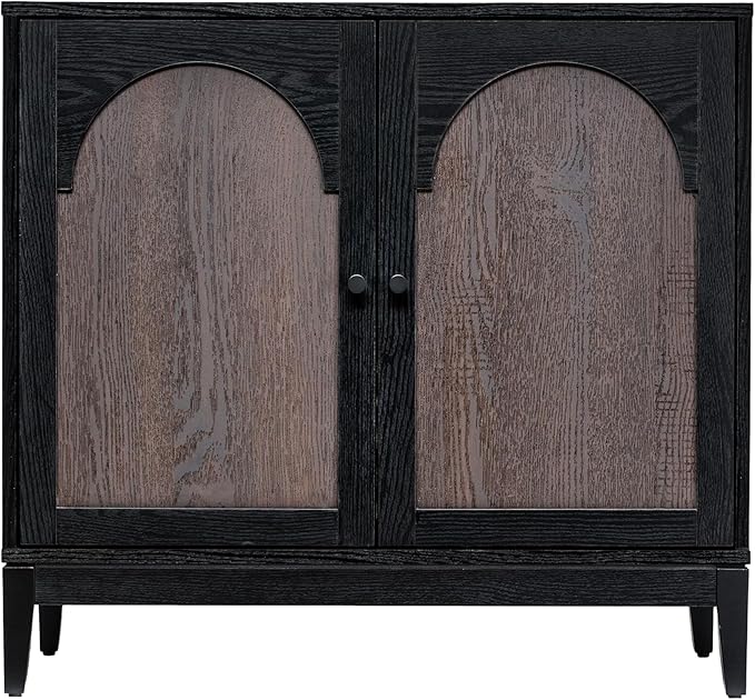 Sango Arch 2-Door Accent Cabinet, Modern Black & Brown Storage Cabinet by Sango