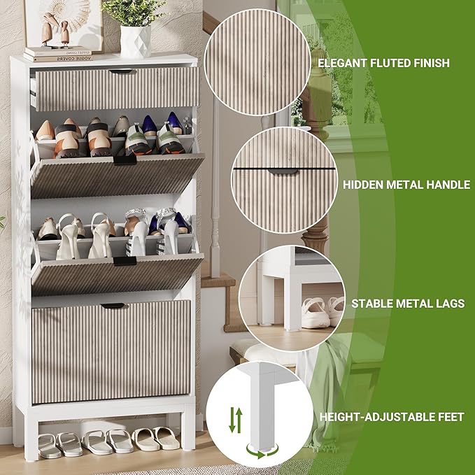 GarveeHome Shoe Cabinet with 3 Flip Doors & 1 Drawer, Entrance Wooden Shoe Rack - Image 6