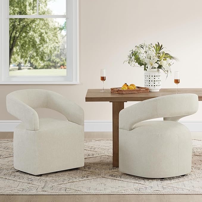 Upholstered Dining Chairs with Removable Casters Barrel Side Armchair with - Image 2