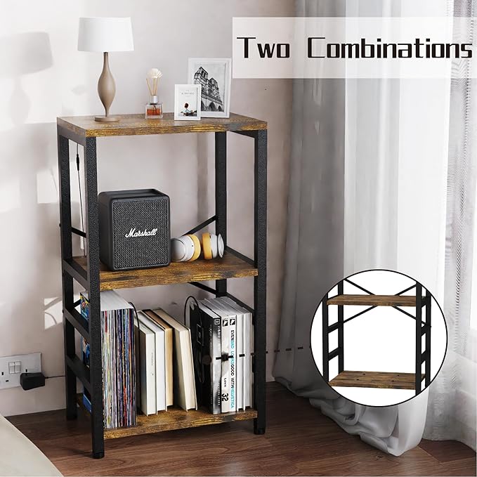 End Table with LED Light, Record Player Stand with Albums Storage, Vinyl - Image 5