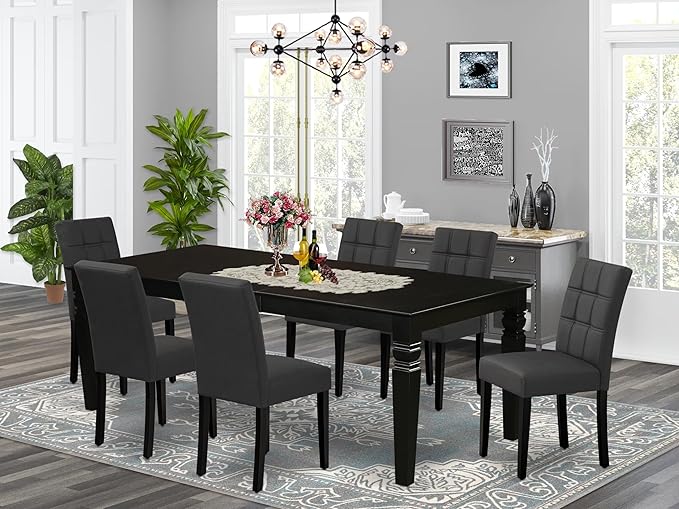 East West Furniture LGAS7-BLK-12 7 Piece Dinner Table Set Contain A Dining - Image 2