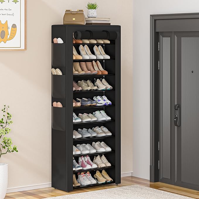 Large Shoe Rack, 6 Side Pockets, 23.6" Wide x 11.4" Deep x 68.9" Tall, 36-41 - Image 2