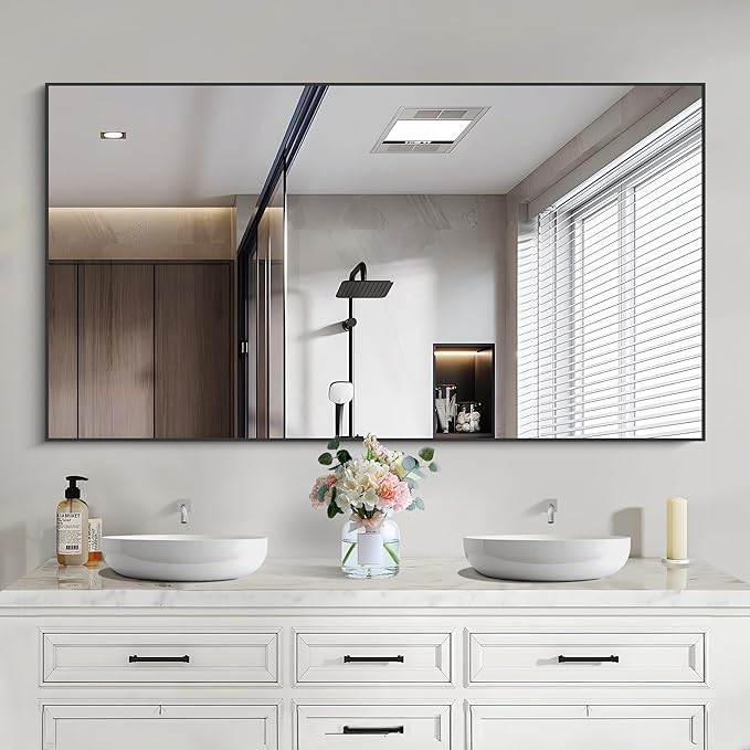 Black Bathroom Mirror for Wall, 55x30 Inch Rectangle Mirrors - Image 8