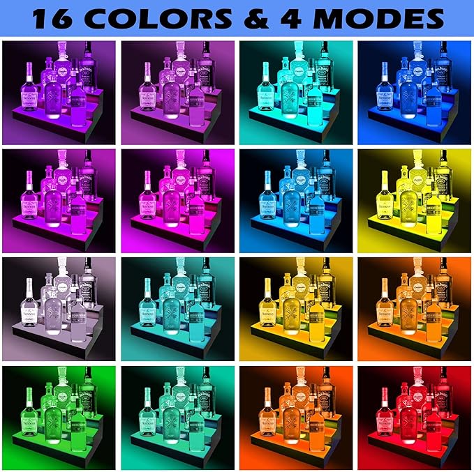 Royxen LED Lighted Liquor Bottle Shelf 3 Tier, 16 Inch Bar Shelf - Image 2