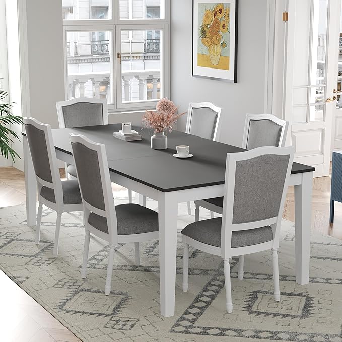 Merax Rustic 7 Piece 78.1inch Extendable Dining Table Set - Image 2