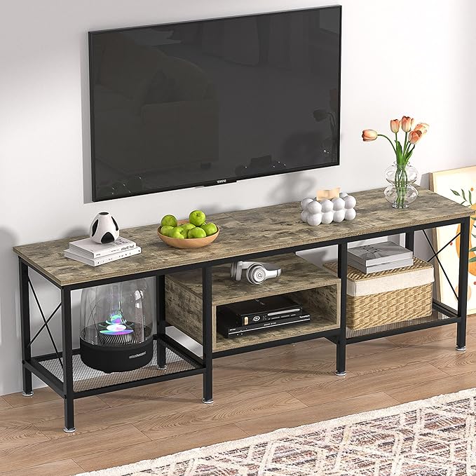 VECELO Industrial TV Stand for 75 Inch Television Cabinet 3-Tier Console - Image 7