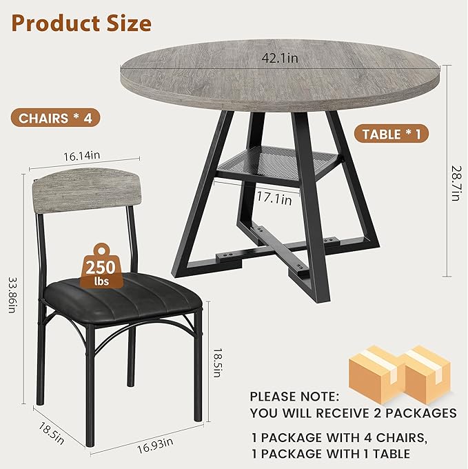 Round Dining Table Set for 4, Kitchen Table and Chairs for 4, Circle Table - Image 7