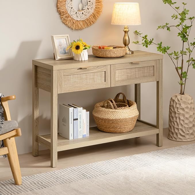 SICOTAS Rattan Console Table for Entryway - Image 2