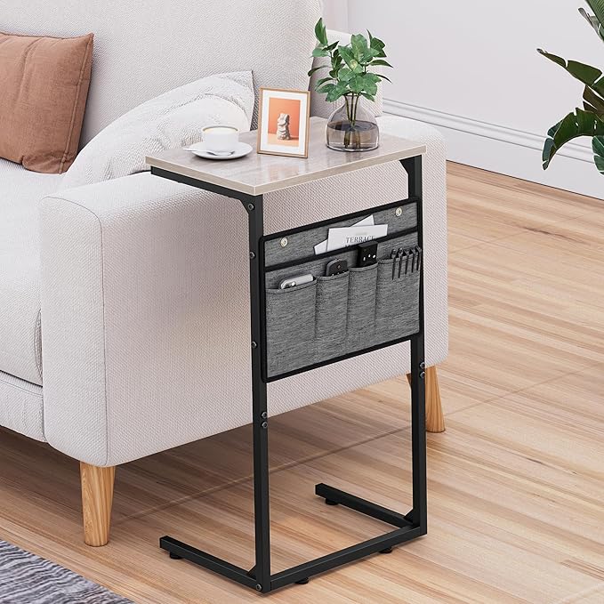 Vagusicc C Shaped End Table, Small Couch Side Table, Tall Arm Chair Table TV - Image 9