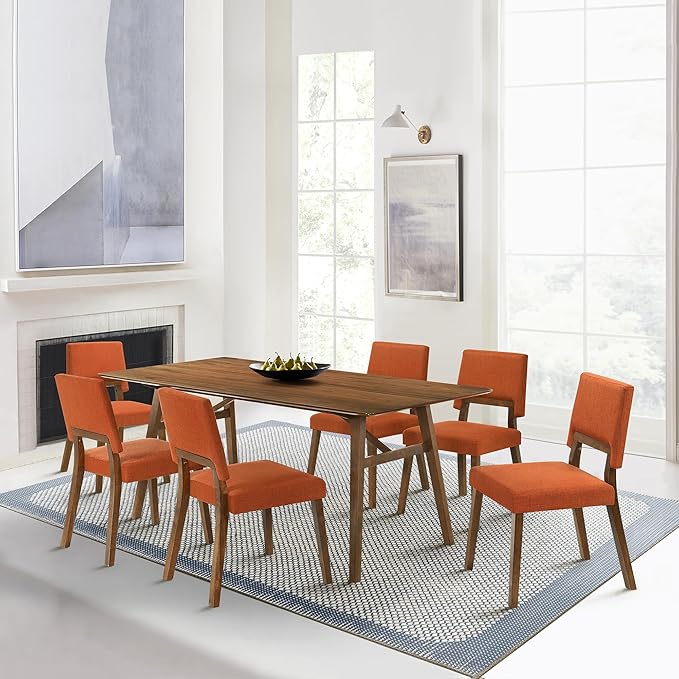 Armen Living Channell Mid Century Modern 7 Piece Walnut Wood Dining Table Set - Image 2