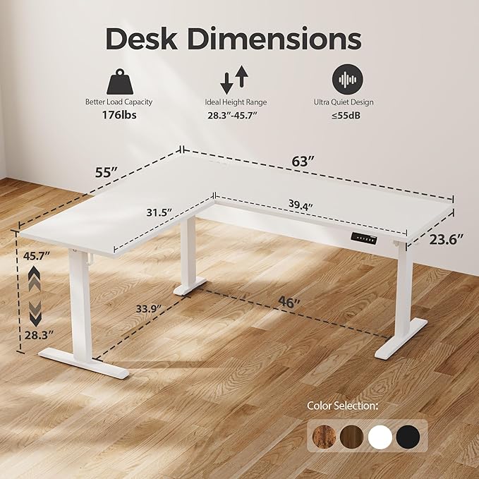 Agilestic 63 x 55 Inch L Shaped Standing Desk Adjustable Height, Corner - Image 2