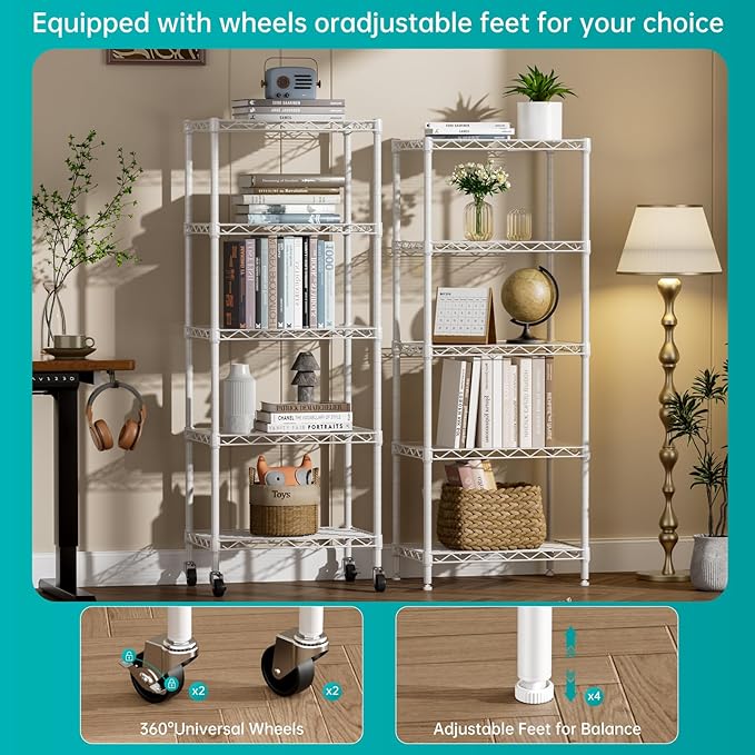 SINGAYE 5 Shelves Storage Shelf Wire Closet Bathroom Organizers Metal Pantry - Image 4