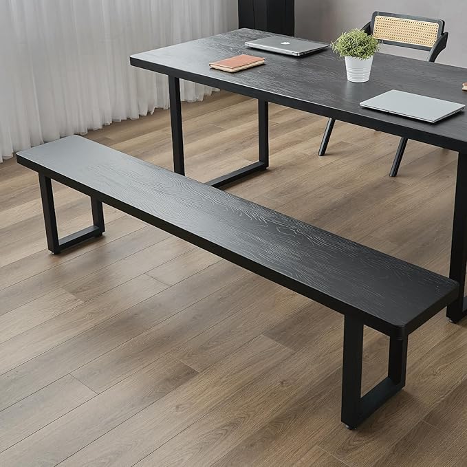 Black Bench Wooden Bench with Metal Legs Suitable - Image 8