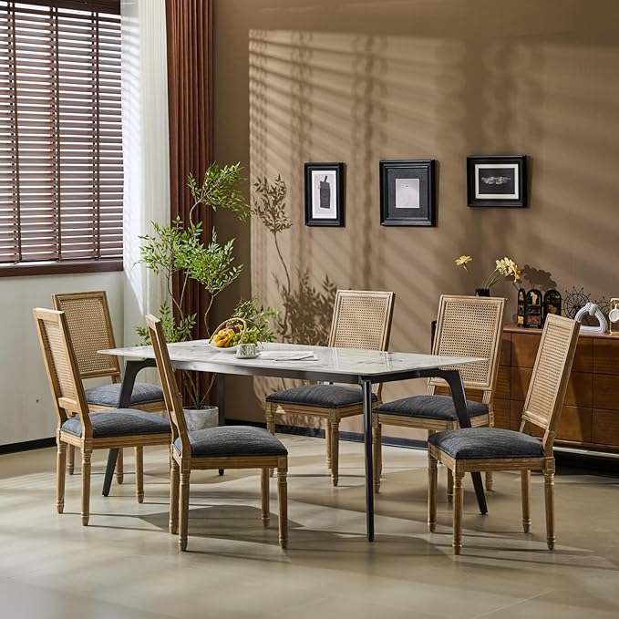 Merax Upholstered Solid Wood Dining Chairs Set of 6, French Country Style - Image 3