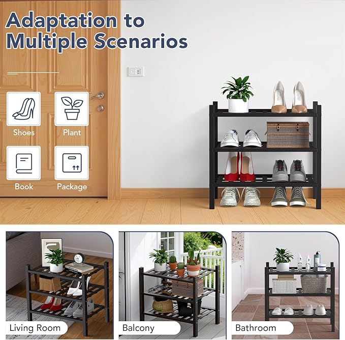 Haddockway small 3 Tier Bamboo Shoe Rack Storage Organizer, Small Space - Image 7