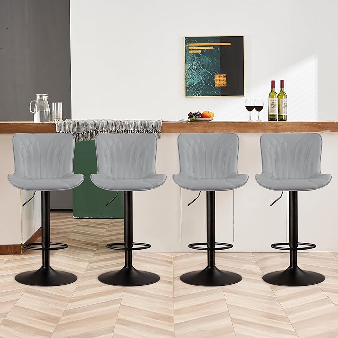 YOUNIKE Grey Bar Stools Set of 4 Modern Swivel Counter Height Bar Chair by YOUNIKE