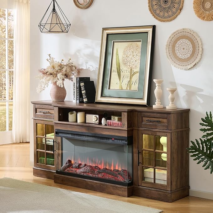 ROCKPOINT 3 Sided Glass 70" Fireplace TV Stand by ROCKPOINT