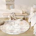 6x6 Washable Round Rug Beige Grey Neutral Abstract Living Room Bedroom Area Rug by WondRg