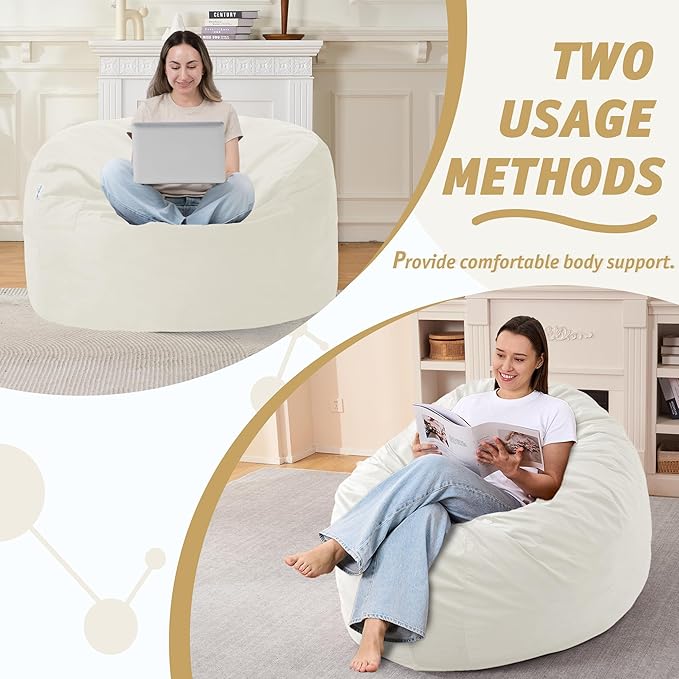 3FT Bean Bag Chair with Ultra Soft Velvet Cover Bean Bag Sofa with Memory Foam - Image 5