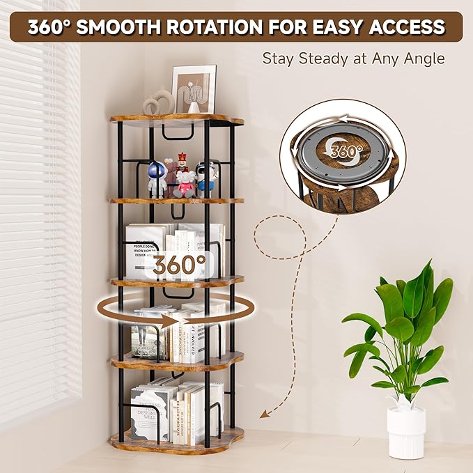 4-Tier Rotating Book Shelf, 360° Display Spinning Bookshelf Tower, Book - Image 5