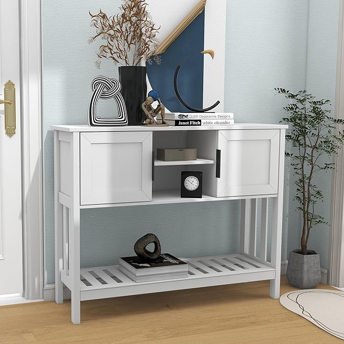TaoHFE Console Table with Storage with Doors, Modern Fashion White Narrow Side - Image 5