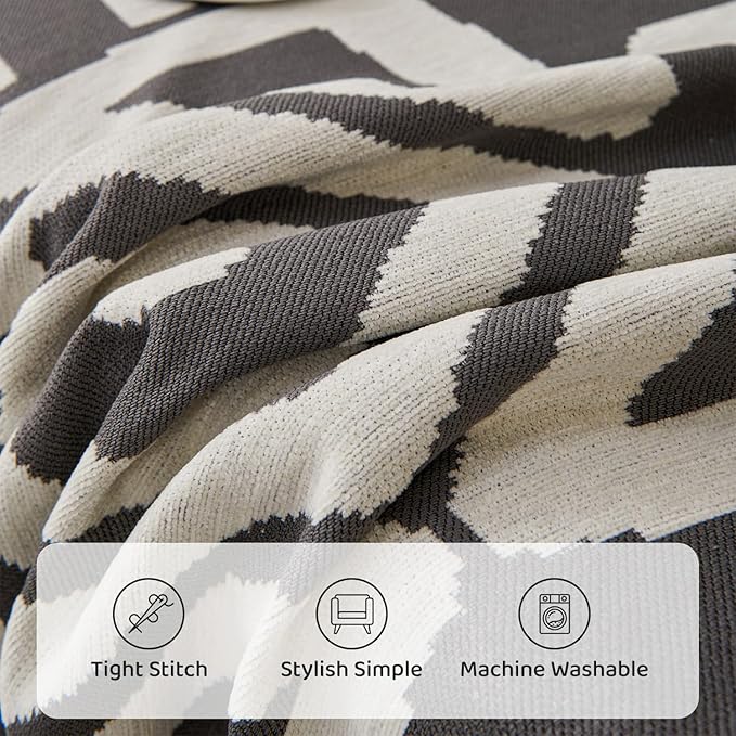 STACYPIK Boho Dark Grey Couch Cover, Soft Reversible Chenille Sofa Cover - Image 4