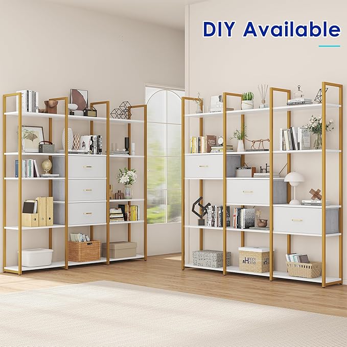 73.6" Tall Bookshelf with 3 Drawers and 16 Storage Shelves, Industrial Bookcase - Image 3