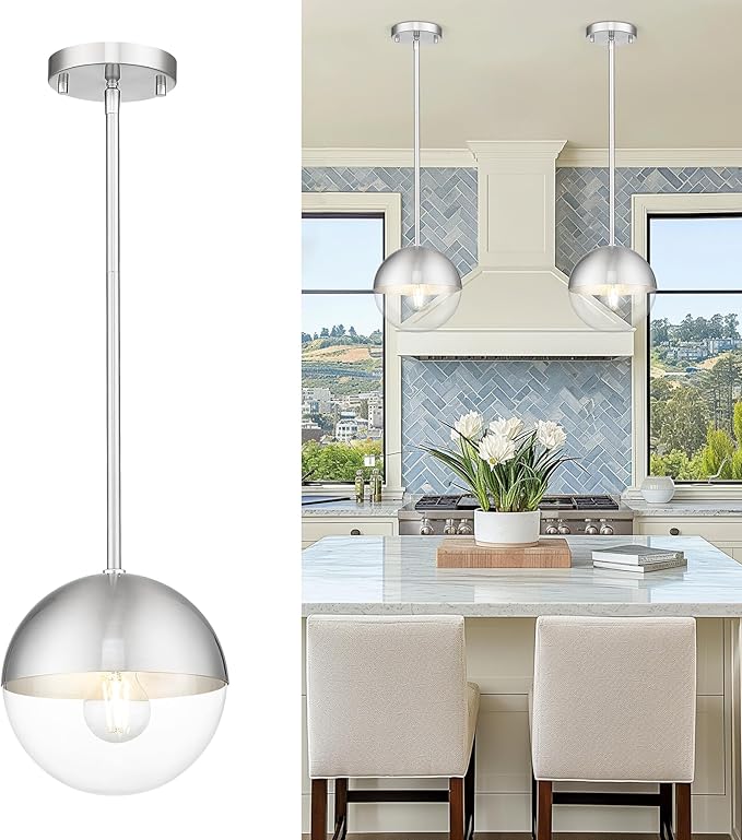 LMS Modern 1-Light Pendant Light Fixtures, Brushed Nickel Kitchen Island by LMS