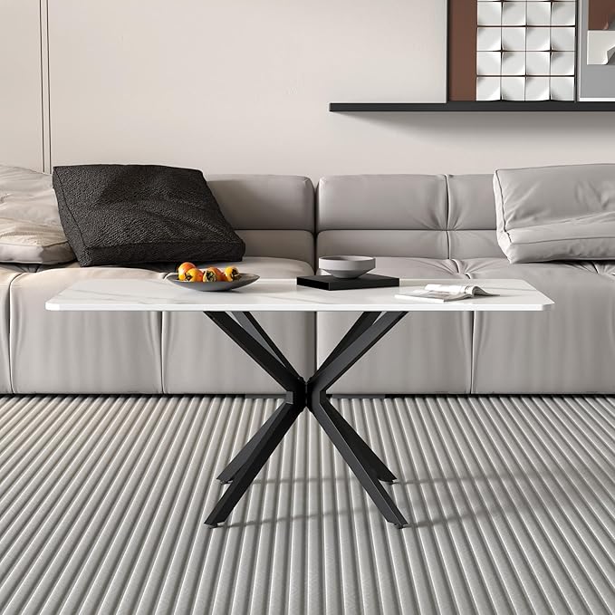 Faux Marble Coffee Table Rectangle Modern 40 Inch Living Room Table - Image 3