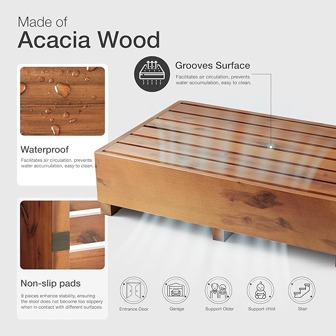 TINAMO 6.5" One Step Stool for Elderly, Acacia Wood High Riser Step Stool for - Image 3