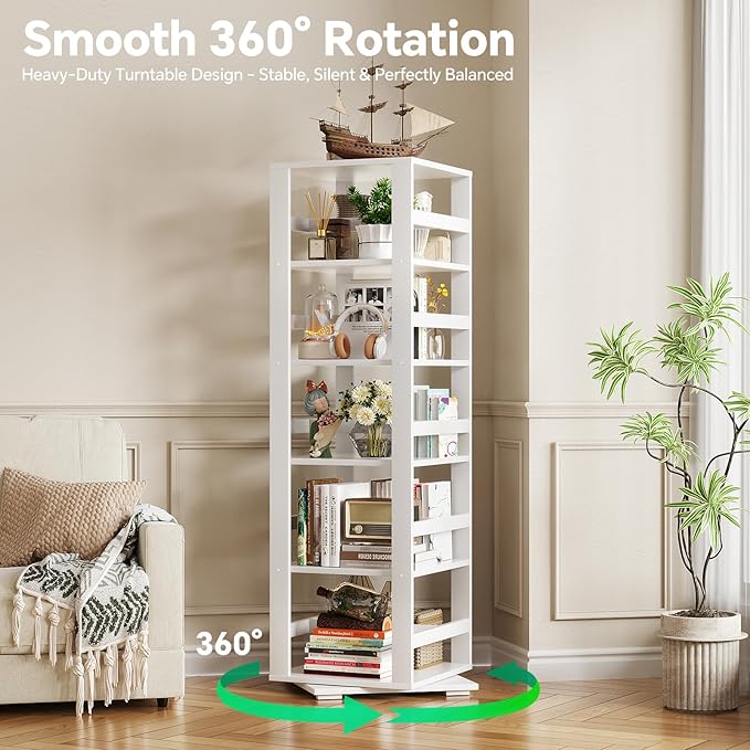 Homykic Rotating Bookshelf, Bamboo 360 Display Spinning Bookshelf Tower - Image 7