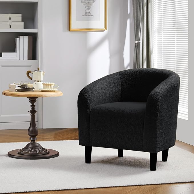 Yaheetech Accent Barrel Chair, Boucle Fabric Club Chair, Furry Sherpa Elegant - Image 2