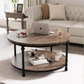 34.25in Round Wood Coffee Table, 2-Tier Small Coffee Table by EcoSummer