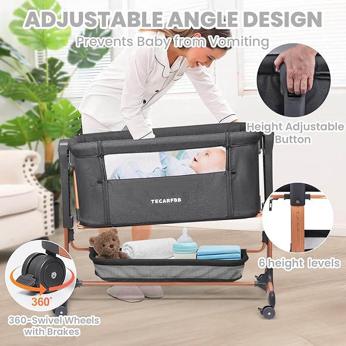 Baby Bassinet, 3 in 1 Bedside Sleeper - Image 4