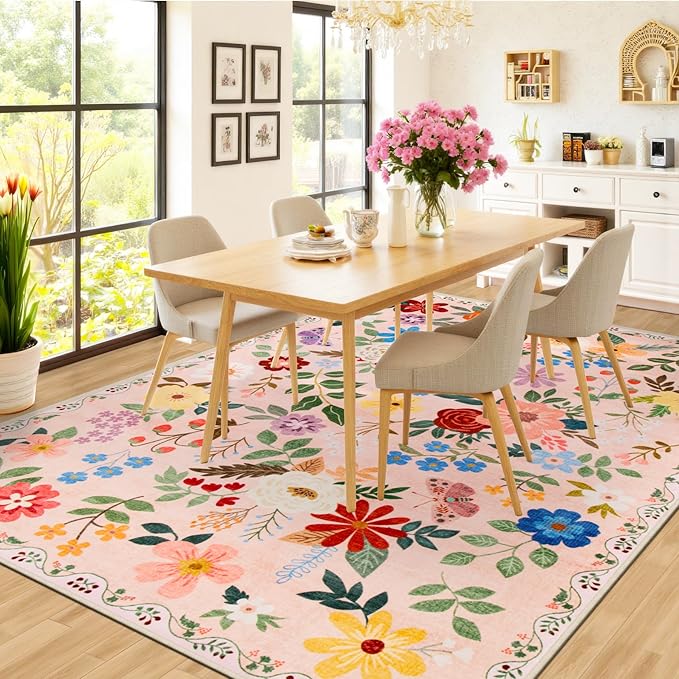 8x10 Area Rugs for Living Room: Floral Washable Rug Vintage Large Soft Boho - Image 4