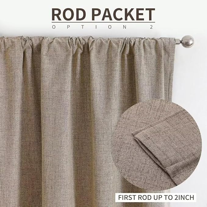 Joydeco Natural Linen Curtains 96 inch Length 2 Panels Set Burg 100% Blackout - Image 4