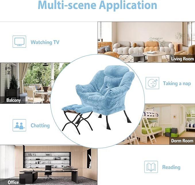 Lazy Chair with Folding Ottoman, Accent Chair Plush Upholstered with Metal - Image 8