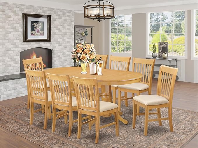 East West Furniture VANO9-OAK-C 9 Piece Dining Set Includes an Oval Dining Table - Image 2