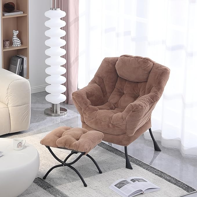 Lazy Chair with Folding Ottoman, Modern Accent Lounge Armchair with Armrests - Image 2