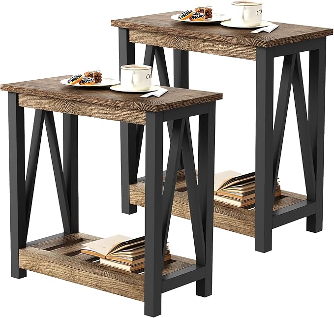 ChooChoo Farmhouse End Table Set of 2, Rustic Vintage Narrow End Side Table by ChooChoo